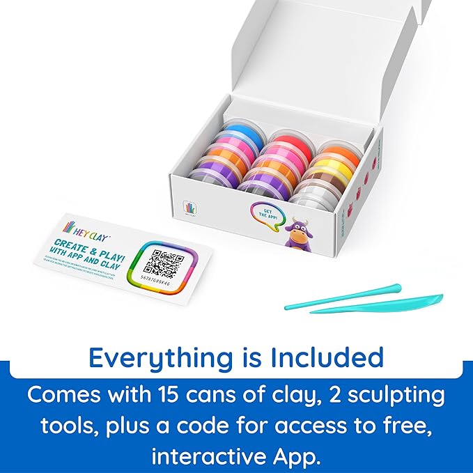 Fat Brain Toys Hey Clay Animals, Air Dry Clay Kit with Interactive App for Kids & Tweens, Modeling Clay and Crafts Set