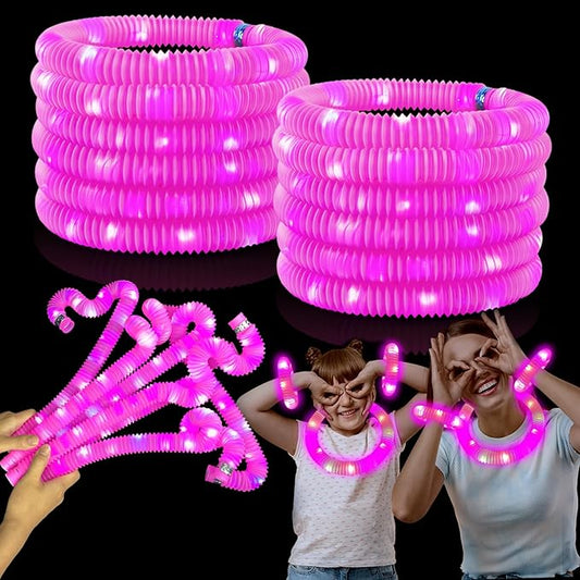 Valentines Day Pink Glow Sticks Party Favors for Kids 12 PCS,LED Light up Pop Tubes for Toddlers, Neon Necklaces Bracelets Accessories,Glow Birthday Dance Wedding Mardi Gras Party Supplies Decorations