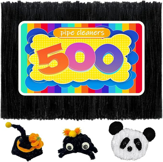 GAGANIU 500pcs Pipe Cleaners, Pipe Cleaners for Crafts, Craft Supplies Multicolor Chenille Stems for Art&Craft Christmas DIY Projects(Black)