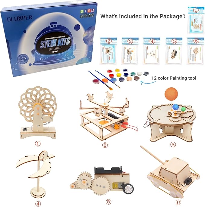 STEM Toys for Kids Ages 8-12, Wood Crafts Building Kits for Boys 6-8, Science Experiment Projects by Wooden 3D Puzzles Engineering Model Kit for 7+ 8 9 10 12 14 Years Old