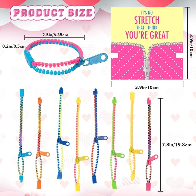 OuMuaMua Valentines Gift for Kids Classroom - 30 Pack Valentines Exchange Cards with Zipper Bracelets for School Class Exchange Gifts, Toddlers Girls Boys Valentines Gifts