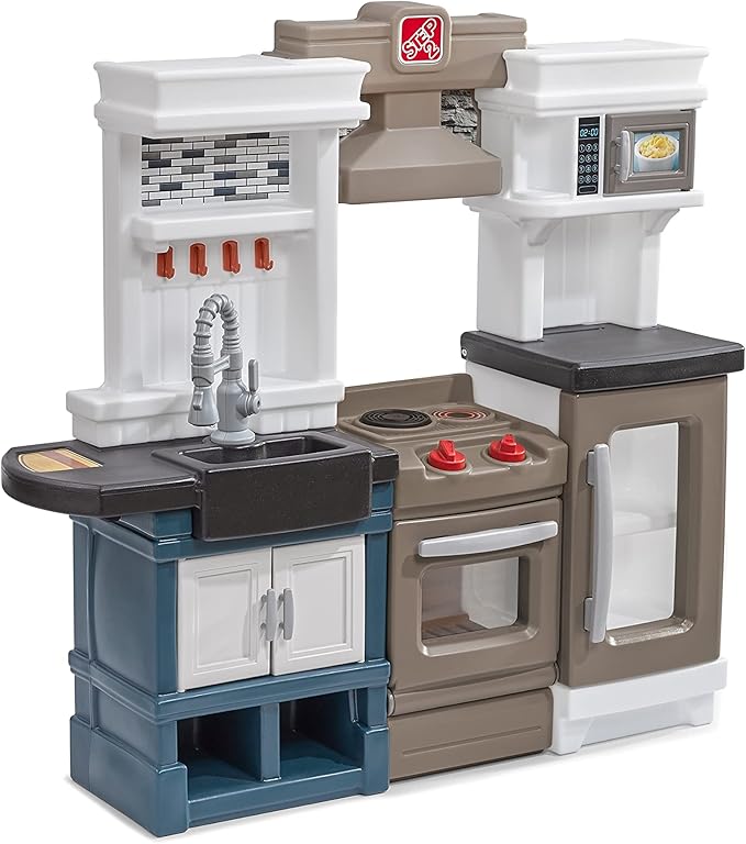 Step2 Modern Metro Kids Kitchen Playset, Indoor/Outdoor Kitchenette, Interactive Play with Lights and Sounds, Made of Durable Plastic, Includes 33 Piece Toy Accessories, For Toddlers 2+ Years Old