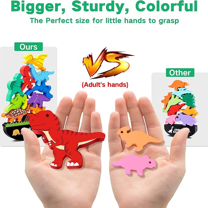FFTROC Montessori Dinosaur Toys for 2 3 4 Year Old Boys - Wooden Stacking Dinosaur Toys for Kids 2-4 3-5, Toddler Balancing Block Sets