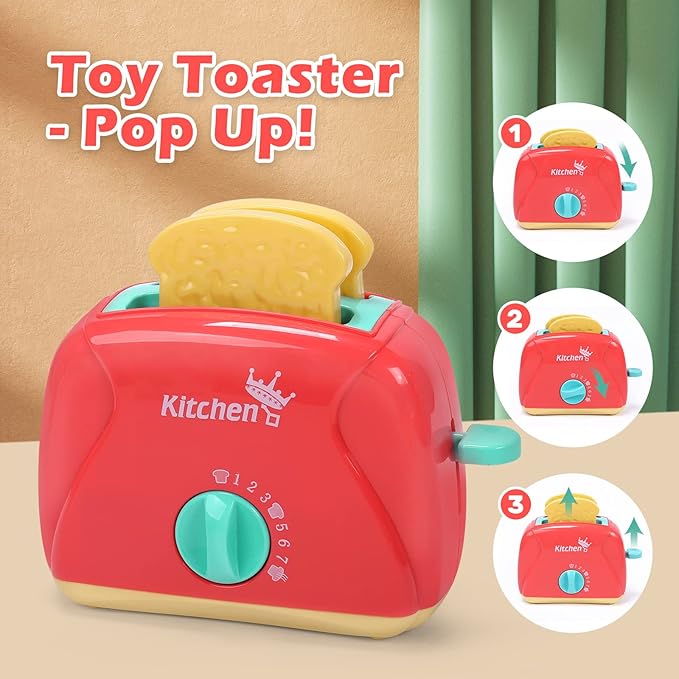 CUTE STONE Toy Kitchen Appliances Playset, Kids Kitchen Toy Mixer and Blender with Sound & Lights, Play Toaster, Cutting Play Food, Toddler Play Kitchen Accessories Set for Boys Girls