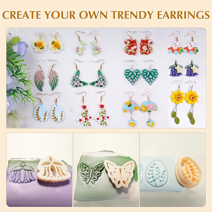 65 Pcs Flower, Leaf & Animal Polymer Clay Cutters Set, Clay Cutters Shapes for Earrings & Jewelry Making, Bunny Butterfly Bee Bird with Storage Box (YANSH PROGLOBAL)