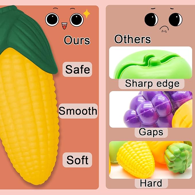 Pretend Play Food Set,Toy Food for Toddler Kids Kitchen Playset,Realistic Vegetables Fake Food Toy Kitchen Accessories,Soft Squeeze Toy Food Assortment