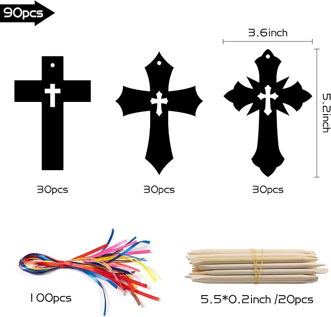BeYumi 90Pcs Scratch Cross Ornaments DIY Magic Rainbow Color Scratch Cards Paper Art Party Favors Sunday School Classroom Decor Supplies Crafts Kit Religious Christian Birthday Gifts for Kids