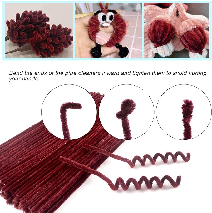 TOAOB 100pcs Pipe Cleaners Dark Red Pipe Cleaners Chenille Stems 6mm x 12 Inch Fuzzy Sticks Craft Supplies for Art DIY Crafts Decorations