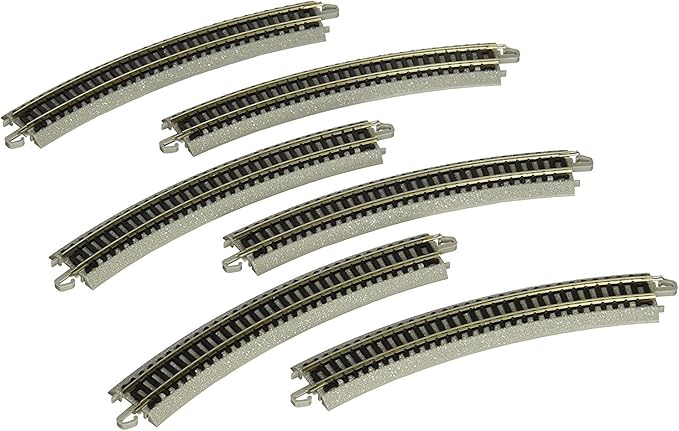 Bachmann Trains - Snap-Fit E-Z TRACK 11.25” RADIUS CURVED TRACK (6/card) - NICKEL SILVER Rail With Grey Roadbed - N Scale, 8