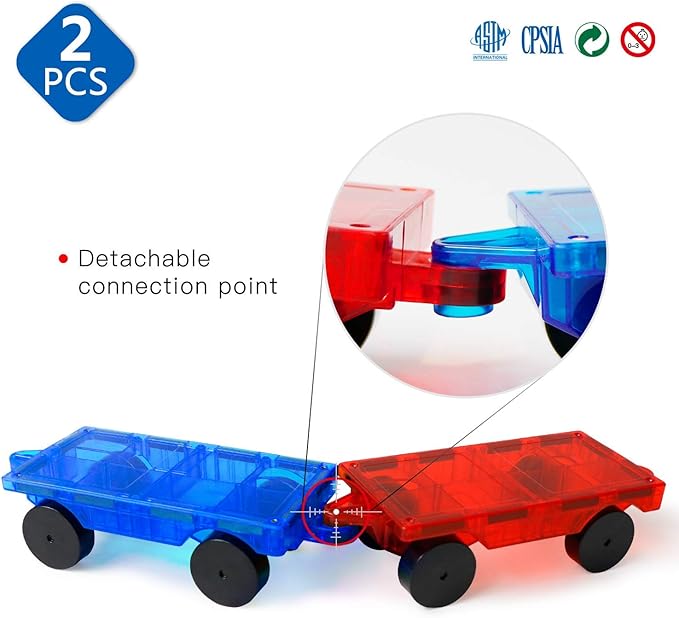 MAGBLOCK 2 Piece Car Set Suitable for Magnetic Blocks Tiles, Expand and Enrich Your Magnet Tiles STEM Educational Toys