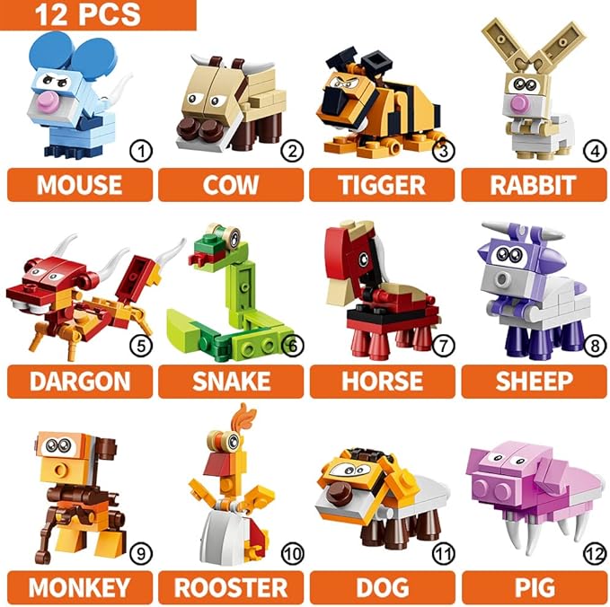 12Pcs PreFilled Easter Eggs with Animals Building Blocks, 12 in 1 Egg Surprise Toys Set for Kids Egg Hunt, Basket Filler and Stuffers, Party Favors, Classroom Prize Toys