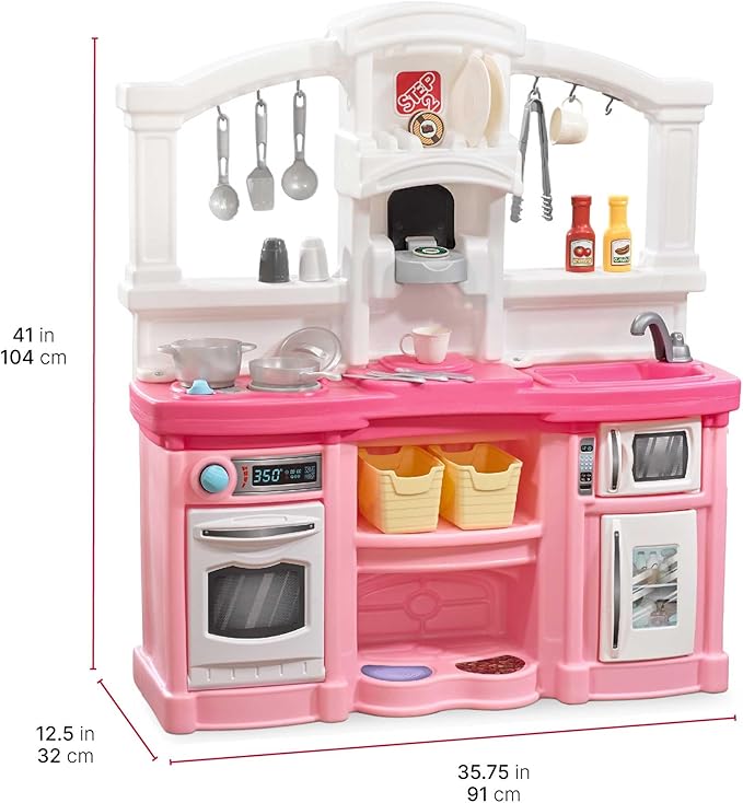Step2 Fun with Friends Kids Kitchen Playset, Indoor/Outdoor Kitchenette, Interactive Play with Lights and Sounds, Durable Plastic, Includes 25 Piece Toy Accessories, Toddlers 2+ Years Old, Pink