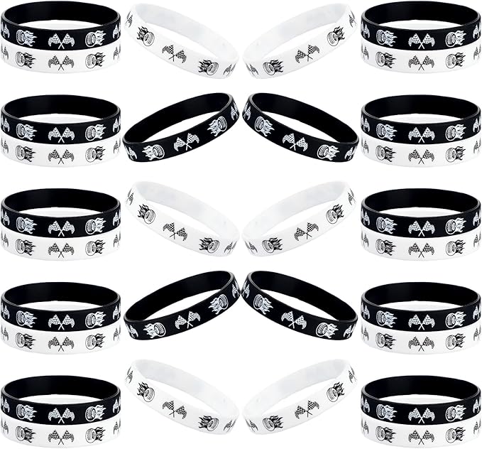 Skylety 36 Pieces Racing Car Party Favors Bracelets Checkered Flag Racing Car Birthday Party Supplies Silicone Black and White Plaid Pattern Wristbands for Sports Events