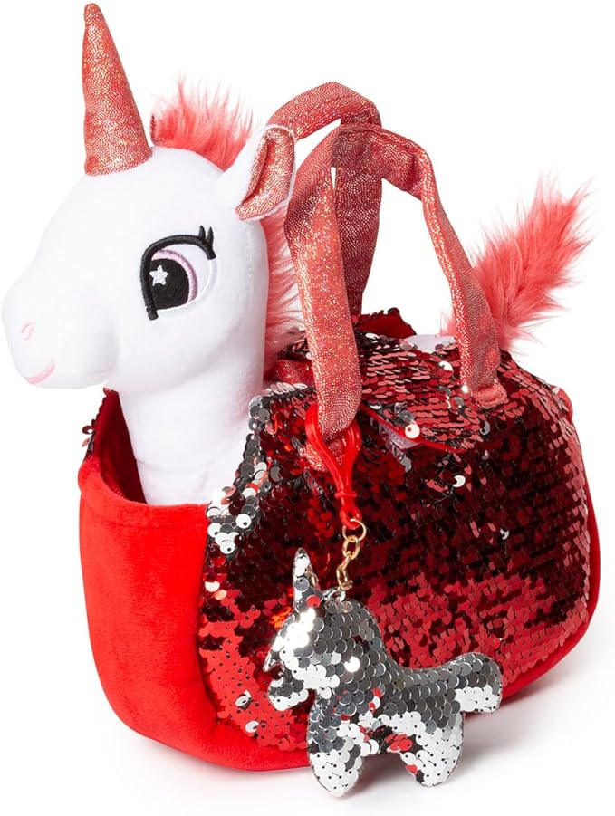 Little Jupiter Plush Pet Set w/Purse - Unicorn Stuffed Animals - Unicorn Stuffed Animals for Girls - Unicorn Plush - Stuffed Unicorns - Unicorn - Unicorn Gift for Age 4-7 yrs (White Red Unicorn)