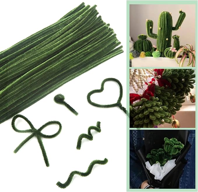 TOAOB 100pcs Pipe Cleaners Moss Green Chenille Stems for Crafts 12 Inch Fuzzy Sticks Craft Supplies for DIY Art Craft Projects Home Decorations