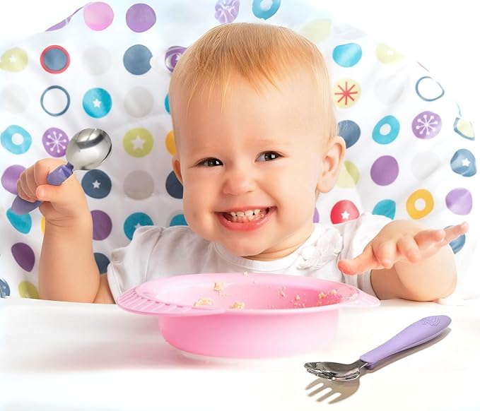 CHILLOUT LIFE Toddler Utensils, Kids Silverware with Silicone Handle, Stainless Steel Metal Toddler Forks and Spoons Safe Baby Cutlery Set for Self Feeding BPA Free Dishwasher Safe - 12 Piece