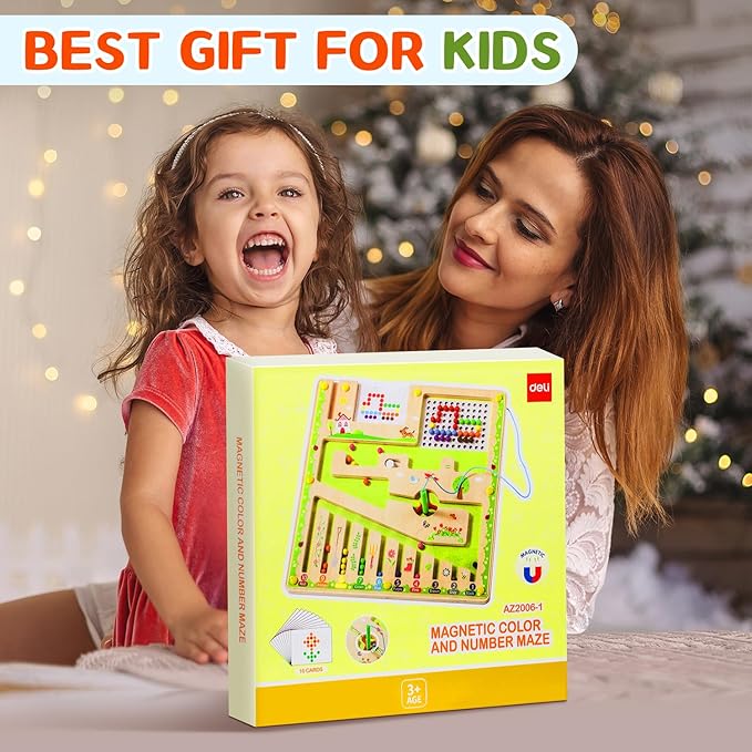 deli Magnetic Color and Number Maze, Wooden Montessori Toys for Tolddlers, Learning Educational Fine Motor Skills Toys for Kids 3 4 5 Year Old Gifts