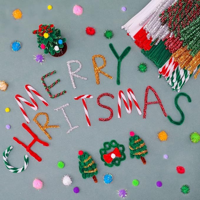Eppingwin 180pcs Pipe Cleaners,Christmas Pipe Cleaners Craft Supplies,Chenille Stems for DIY Arts Crafts Project(Christmas Colors)