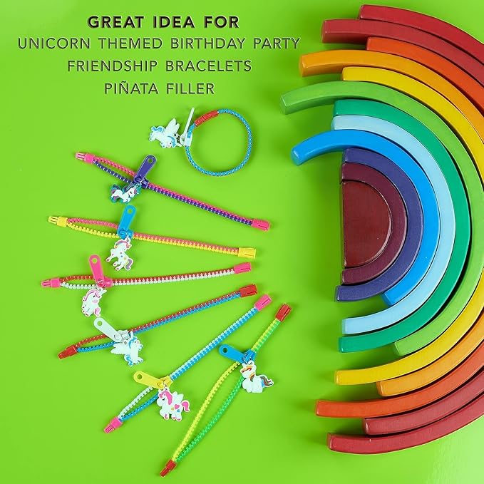 UpBrands Unicorn Valentine Gifts For Kids Zipper Bracelets Bulk Set, Kit for Unicorn Birthday Party, Goodie Bags & Stuffers, Perfect Friendship Fidget Toys