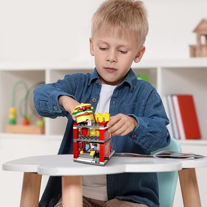Building Blocks Set, Burger House DIY Bricks Toys, City Construction Stacker, Educational STEM Toys for 6 Years Old Boys and Girls, Toddler Building Blocks Gifts
