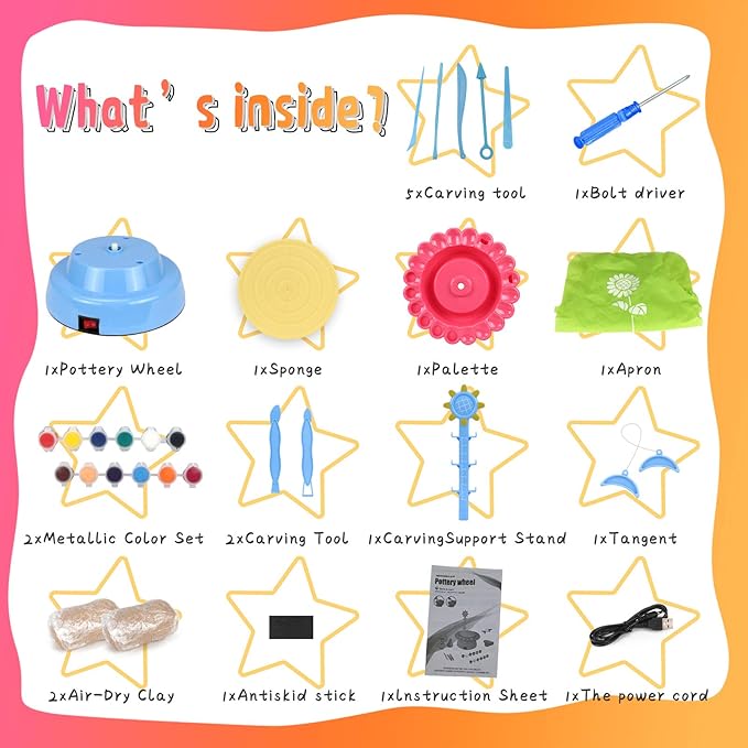 Pottery Wheel Art Craft Toys - Kids Art Kit Polymer Air Dry Clay Modelling Clay Kit for Kids DIY Pottery Studio Family School Beginner Education Sets (Blue-Pink)