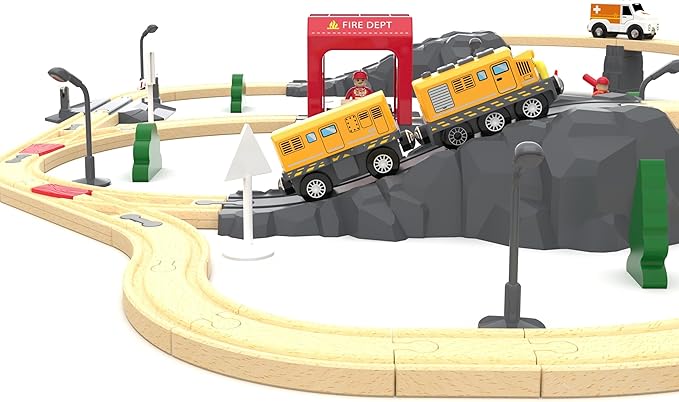 Battery Train Set for Wooden Tracks, Motorized Locomotive Train Toy for Kids, Electric Trains Accessories with Magnetic Trains Compatible with Thomas, Brio, Chuggington, Melissa & Doug