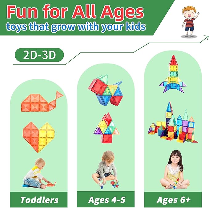 Magnetic Tiles Toys for 3 4 5 6 7 8 Year Old Boy Girls Kids Beginner Set,Magnetic Building Blocks Learning Toys for Toddlers Age 2-4 3-5 4-5 5-6 6-8 Birthday Christmas Ideas (30PCS Colourful)