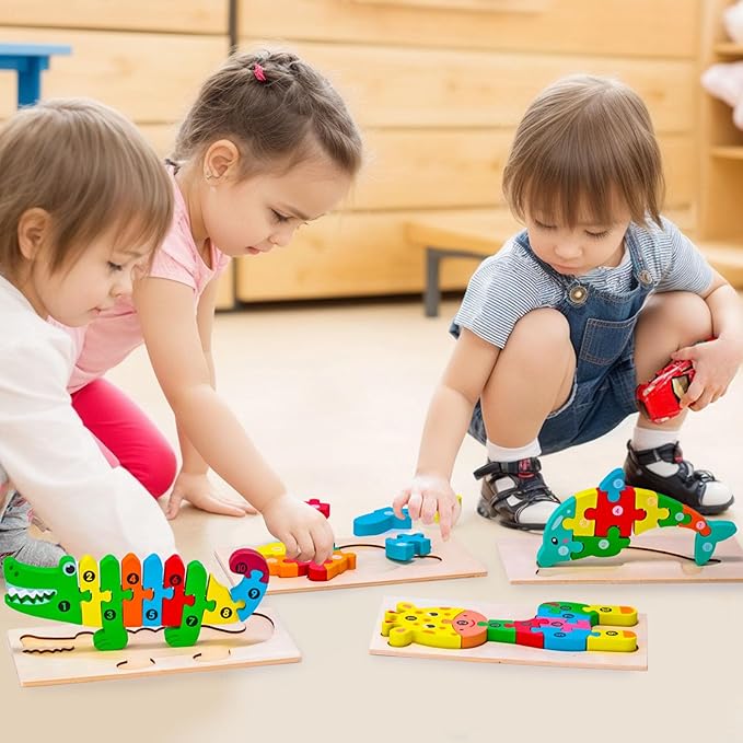 LovesTown Animal Wooden Puzzle, Jigsaw Alphabet Number Blocks, Educational Toy for Toddlers, Ideal for Gifting and Learning