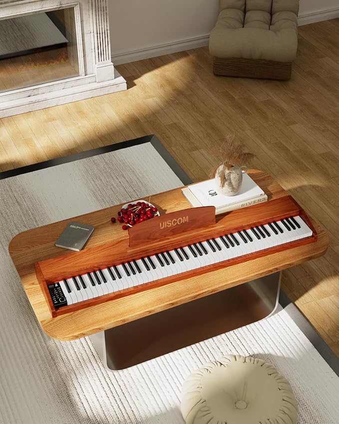 UISCOM 88 Key Digital Piano Keyboard for Beginners - Full Size Semi Weighted Wooden Electric Piano Set with Stand, Triple Pedal, Headphone,Carry Bag - Supports USB-MIDI Connecting (Wood Grain Brown)