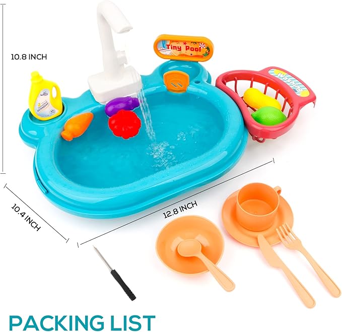 Ruibytree Play Kitchen Sink Toy, Water Toys for Kids with Electronic Dishwasher, Pretend Play Utensils Accessories and Play Cutting Food for Boys and Girls (Cute Duck)