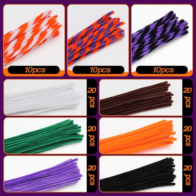 150pcs Halloween Pipe Cleaners, Pipe Cleaners for Crafts, Craft Supplies Multicolor Chenille Stems for Art&Craft Christmas DIY Projects(9colors,Halloween)