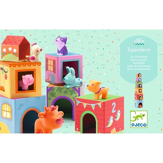 DJECO Topanifarm Blocks - Build a Farm, Wooden Blocks & Animal Toys for Home, School or Gifts - Fun & Creative for Family & Friends - Playful, Educational Toys for Preschool, Kids Months 18+