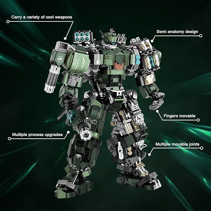 Mech Building Blocks Set for Adults,Motorized Robot Model Building Kit with Multiple Weapons, Hard Core Industrial Style Collectible Gifts for Man Boys Ages 12+ (1403 PCS)