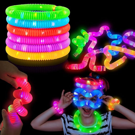 Valentines Day Light Up Pop Tubes Toys Gifts for Kids 6 PCS, Glow Sticks Party Favors for Toddlers,LED Bracelets Necklaces Accessories for Children,Travel Camp Camping Glow Fun for Boys Girls