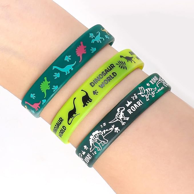 Tacobear 48Pcs Dinosaur Slap Bracelets Rubber Wristbands for Kids Boys Girls Birthday Party Favors Supplies Classroom Prize Gifts Dinosaur Goodie Bag Fillers