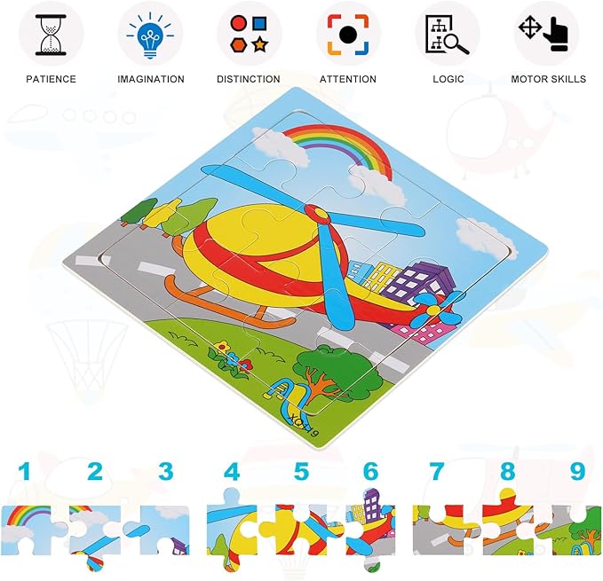 Wooden Toddler Puzzles 2-5 Years - Set of 6 | Preschool Educational Toy with 9 Pieces Each | Fun Animal Jigsaw Puzzle Gift for Boys and Girls