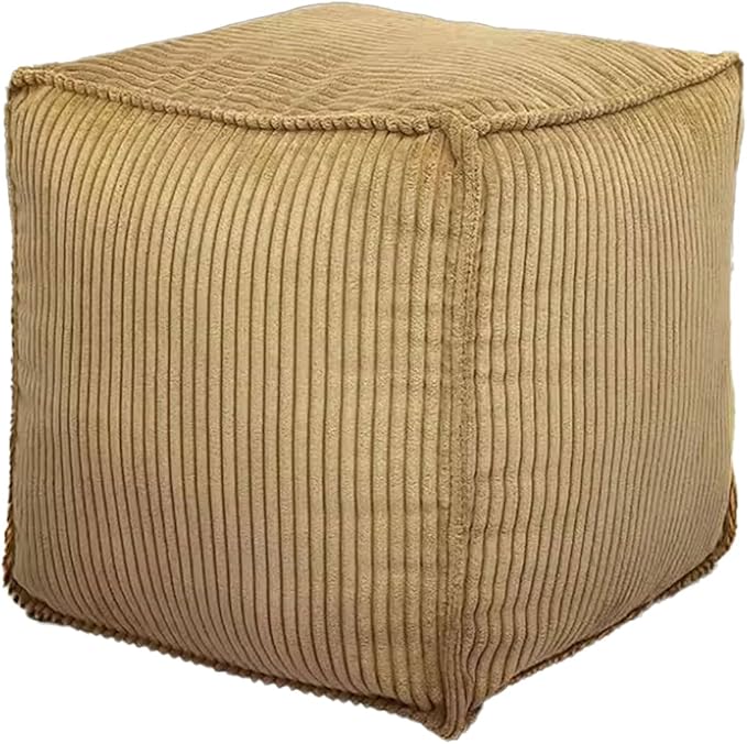 Louis Donné 17 Strip Unstuffed Pouf Ottoman Cover Square Space-Saving Organizer Footrest Cover Indoor & Outdoor Reading Room Kid Pets Girls Super Soft Cotton Fabric Yellow (Only Cover)