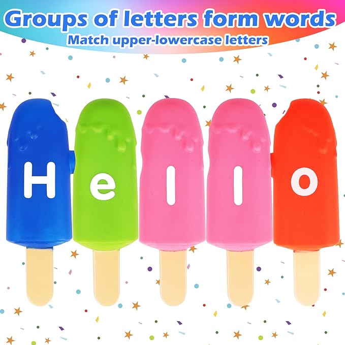 Toddler Alphabet Letters Matching Learning Toys,26 PCS Double - Sided ABC Letters Popsicle Toy Alphabet Match Game Color Sorting Recognition Fine Motor Skills Preschool Montessori Toys for Kids