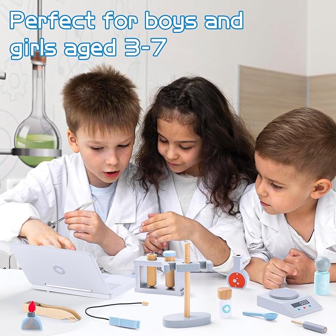 umu Kids Science Experiment Kit,Doctor Dress Up for Kids Ages 3-5 Scientist Costume Dress Up and Role Play Toys Gift for Boys Girls Kids Age 5-8 Christmas Birthday Party Pretend Glasses Toddler Scrubs
