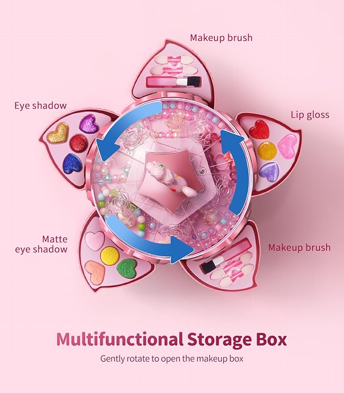 Geyiie Nail Polish Toys Makeup Set with Jewelry Making Kits, DIY Bead Bracelet Making Kit, Girls’ Vanity Set in Carousel, Nail Art Kits Gifts for Girls Teens Age 5-12