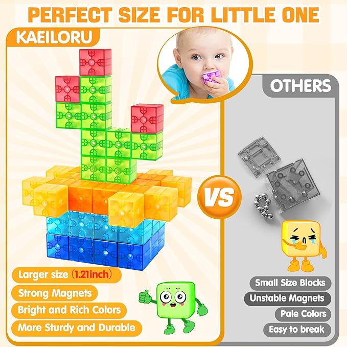 Magnetic Blocks - 52pcs Translucent Magnetic Cubes, Digit Building Blocks Magnet Toys for Kids, Rainbow STEM Creativity Toys 3+ Year Old Boys & Girls Toddlers Kids Christmas Birthday Gifts