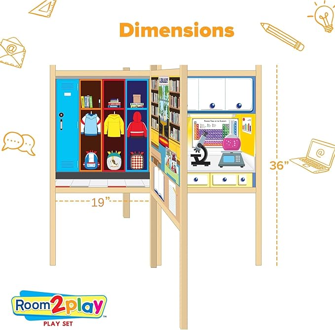 School Set - Large Kids School Pretend Play Set for Toddlers Ages 3+ Years –Wooden Toy Playset Folds Away for Easy Storage with 20 Fun & Interactive Pieces