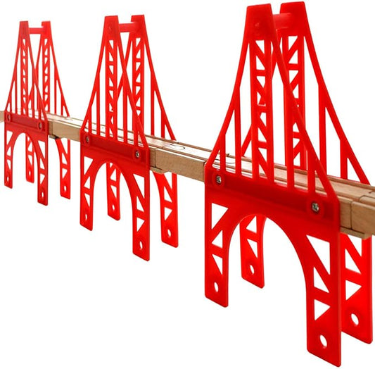 Wooden Train Bridges, 3 Suspension Bridge, Wooden Train Track Accessories, Wooden Train Track, Train Tracks Compatible with All Major Brands, Wooden Toys for Girls & Boys