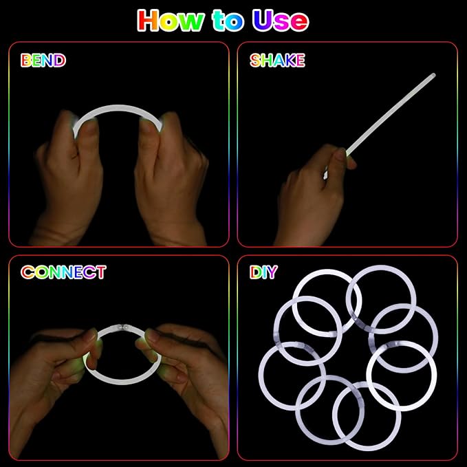 White Glow Sticks Bulk Party Favors 100 Pack 8" Glow in the Dark Party Supplies Neon Party Decorations Glow Bracelets Necklaces for Adults Kids Halloween Christmas Easter Birthday Wedding