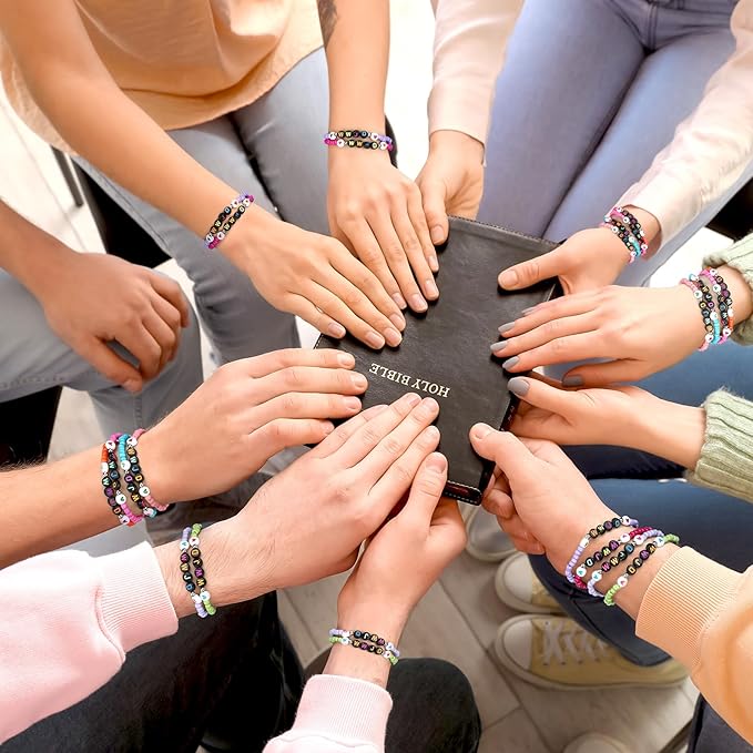 72 Pcs WWJD Bracelets Jesus You Christian Bracelets Bulk, Beaded Friendship Bracelet for Women Men Colorful Religious Bracelets Inspirational Reminder Jewelry Gift