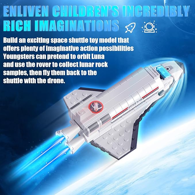 Space Exploration Shuttle Toys for 6 7 8 9 10 11 12 Year Old Kids, Girls, Boys, 12-in-1 STEM Projects Rocket Building Toy Kit with 3 Astronauts, Airplane Rocket Set, Gift idea for Ages 6 +, 885 Pcs