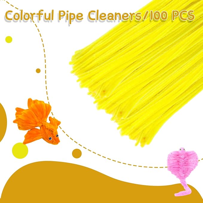 100Pcs Pipe Cleaners, Pipe Cleaners Craft, Creative Craft Pipe Cleaners for Flower Making, Chenille Stems Crafting Pipe Cleaners Flowers, Craft Supplies for Home Festivals DIY/Yellow