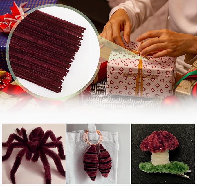 TOAOB 100pcs Pipe Cleaners Dark Red Pipe Cleaners Chenille Stems 6mm x 12 Inch Fuzzy Sticks Craft Supplies for Art DIY Crafts Decorations