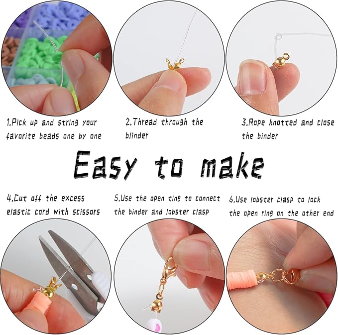 Wakestar Clay Beads Bracelet Making Kit,Flat Round 6mm Clay Beads for Jewelry Making with Pendant Charms Kit,Art Crafts Gift Sets for Girls Ages 3 4 5 6 7 8 9 10 11 12