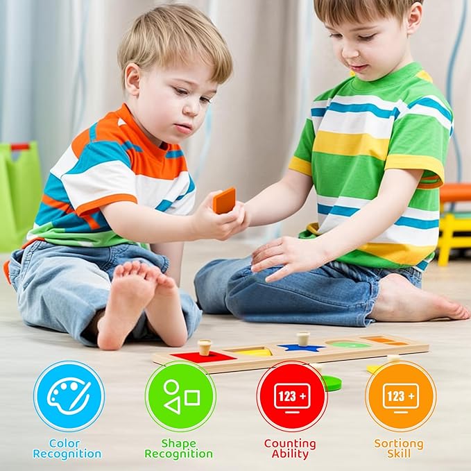 First Jumbo Knob Wooden Shape Puzzles for Toddlers 1-3,Montessori Shapes Sorter Board Toys Puzzle for1 2 Year Old,Preschool Learning Toys for Baby Kids,1-2 Year Old Boy Girl,Stocking Stuffers,Birthday